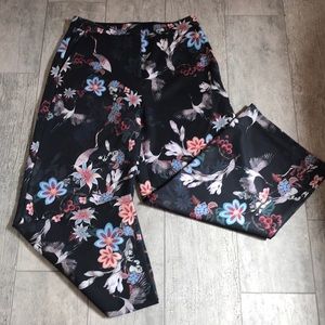 Black satin/silky  dress pants with floral print